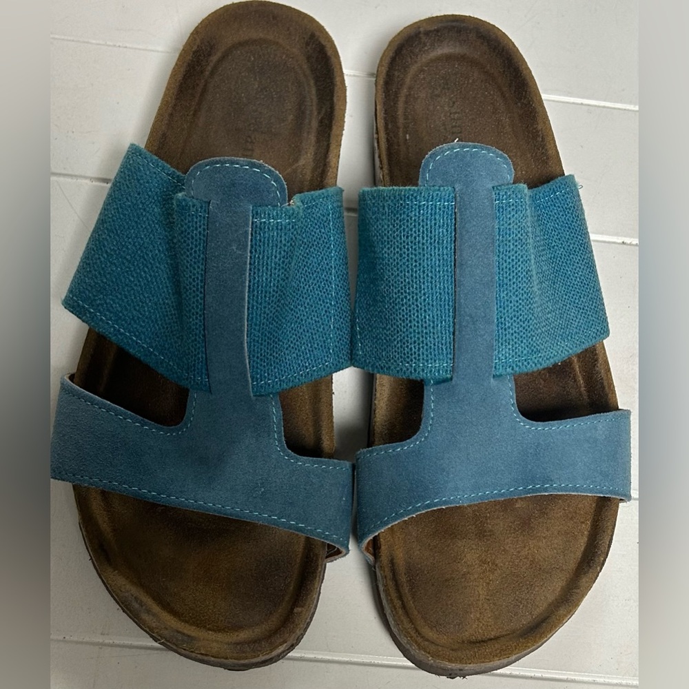 Sundance Catalog Blue Teal Golden Linen Sandals